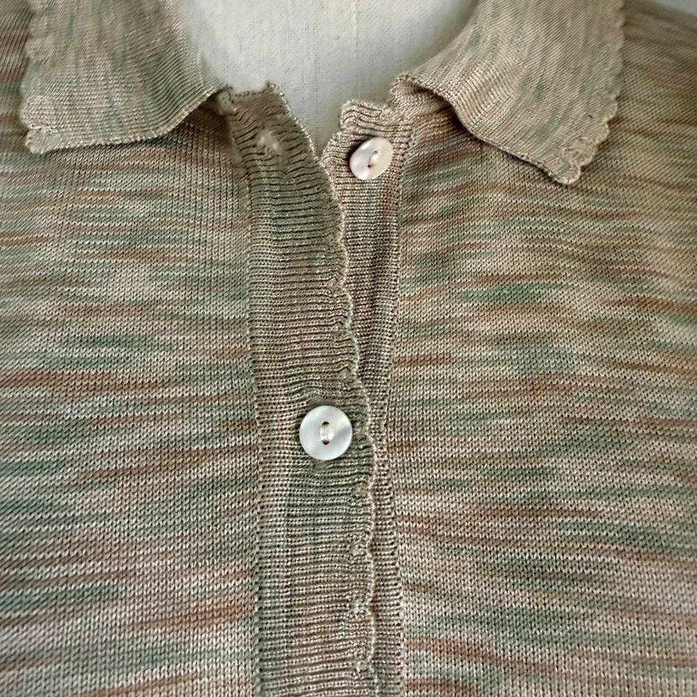 Vintage 100% Silk Space Dye Cardigan Scalloped Polo Medium Feminine Delicate